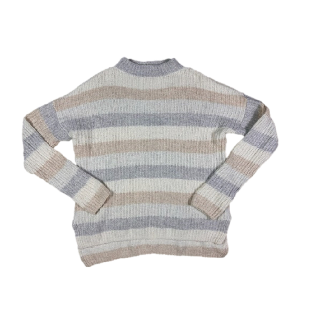 Gap Women’s White Gray Long Sleeve Mock Neck Stripe Knit Sweater Size XL